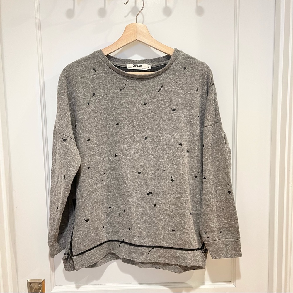 ⭐️ CHRLDR Gray Side Zipper Sweatshirt Splatter Print S
